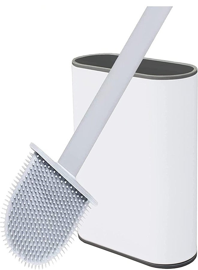 MADRIC Toilet Brush,Deep Cleaner Silicone Toilet Brushes with No-Slip Long Plastic Handle and Flexible Bristles, Silicone Toilet Brush with Quick Drying Holder Set for Toilet（White-New,2 Pack） - Image 1